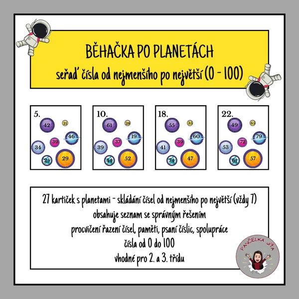 Běhačka po planetách - seřaď čísla od nejmenšího po největší (0-100) 1