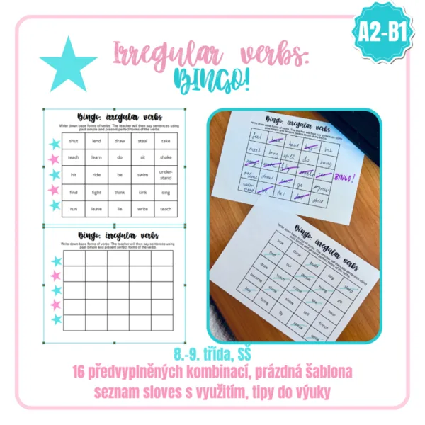 A bingo on irregular verbs - bingo na nepravidelná slovesa pro ZŠ a SŠ (A2-B1) 1