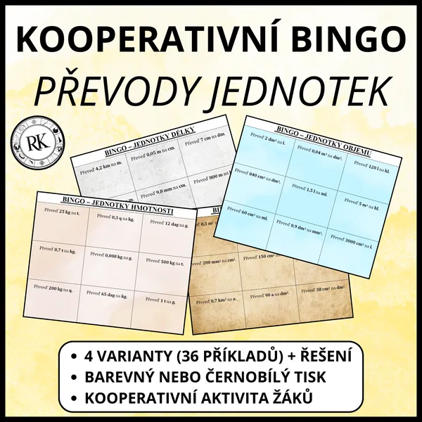 Převody jednotek - Kooperativní bingo 1