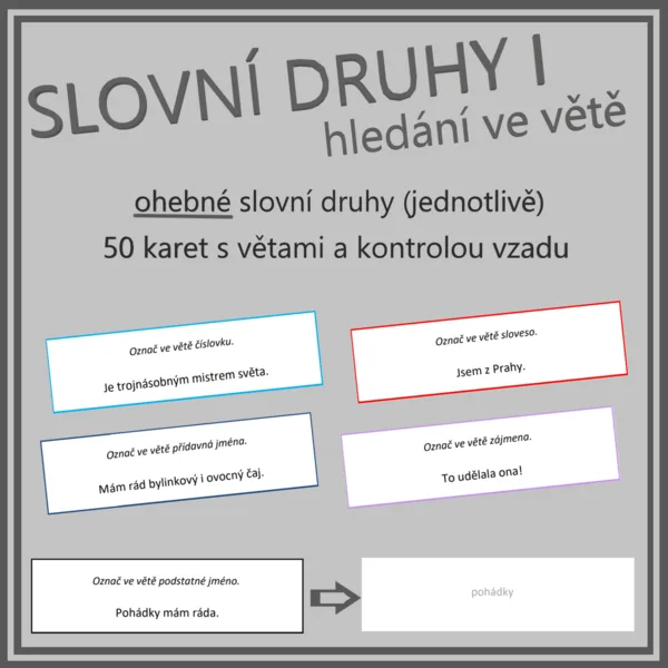 Slovní druhy I - hledání ve větě (ohebné) (jednotlivě - pro začátečníky) 1