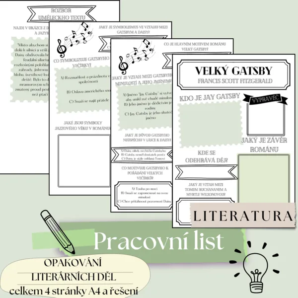 Pracovní list, Opakování literárního díla - Fitzgerald - Velký Gatsby 1