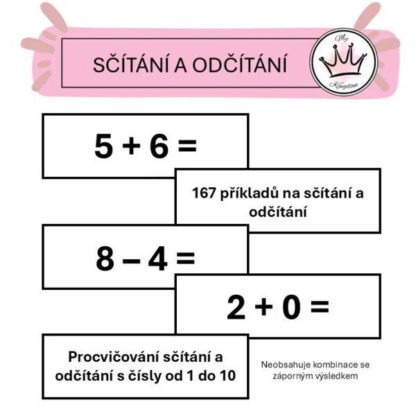 Karty s příklady na sčítání a odčítání 1