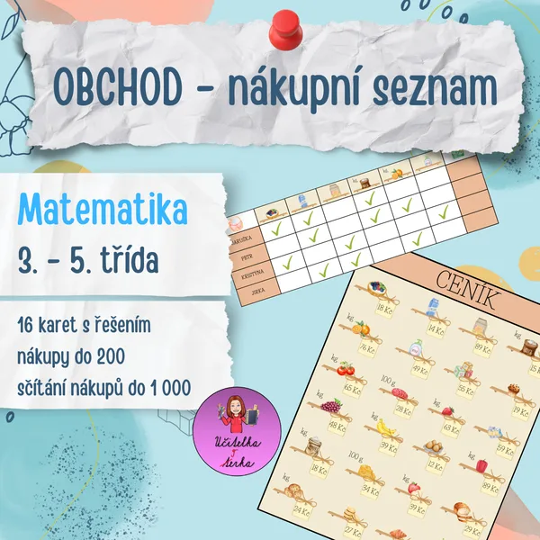 Obchod - nákupní seznamy - tabulka 1