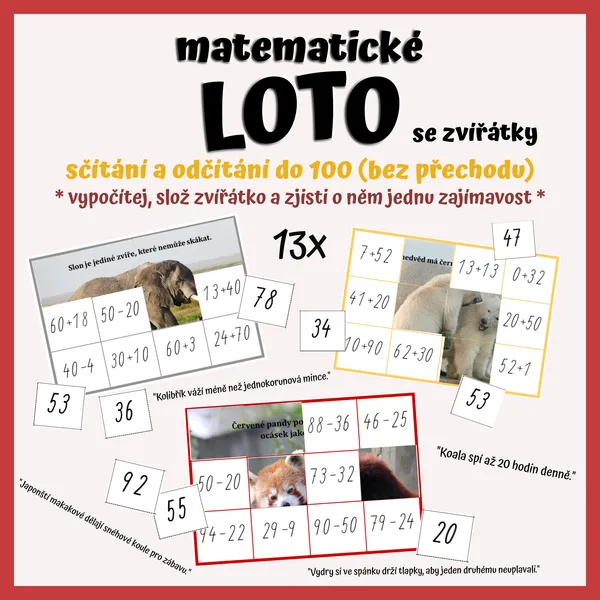 LOTO sčítání a odčítání do 100 1