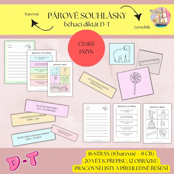 Párové souhlásky D-T běhací diktát 1
