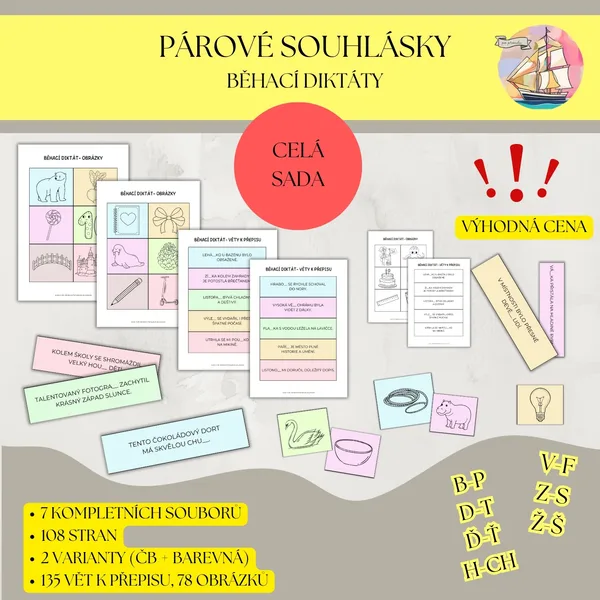 Párové souhlásky - běhací diktáty (celá sada) 1