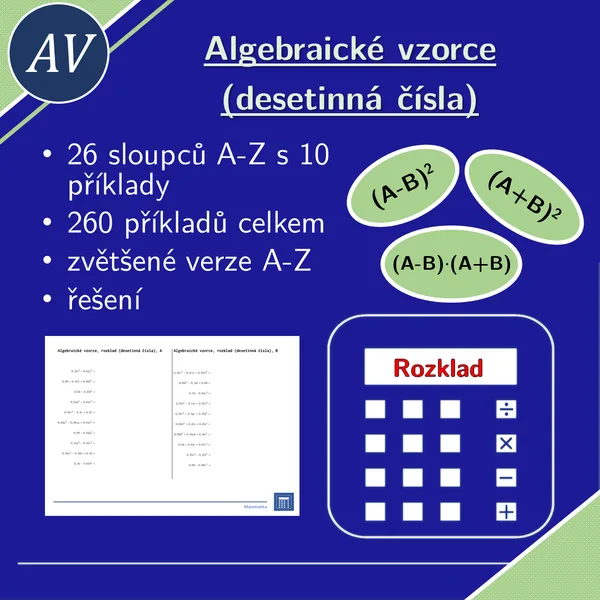 Algebraické vzorce, rozklad (desetinná čísla) | matematika, algebra | 26 sloupců 1