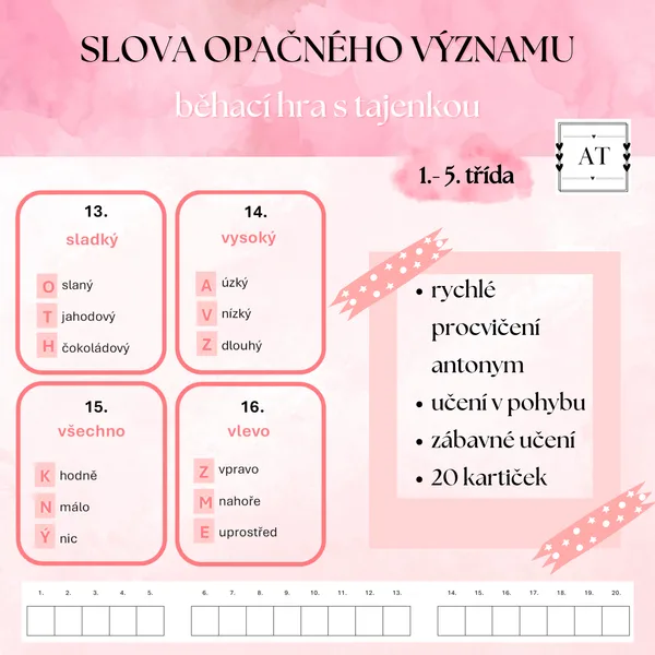 Antonyma - běhací hra s tajenkou 1