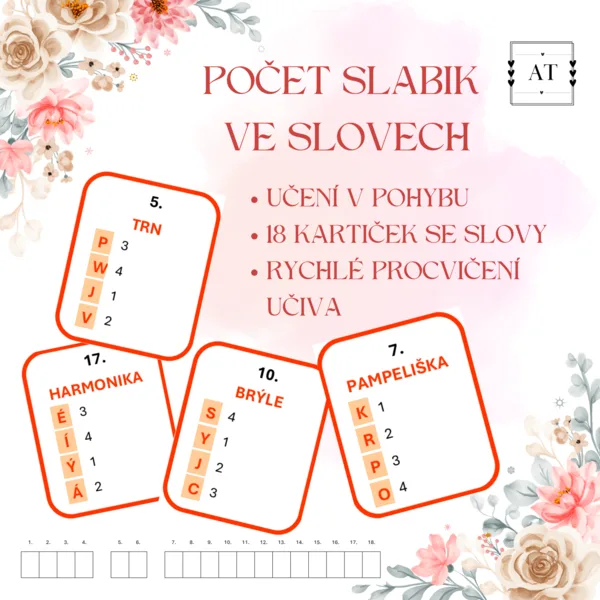 Počet slabik ve slovech - běhací hra s tajenkou 1