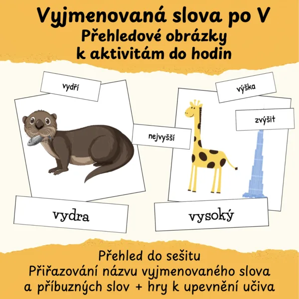 Vyjmenovaná slova po V - přehledové obrázky k aktivitám do hodin 1