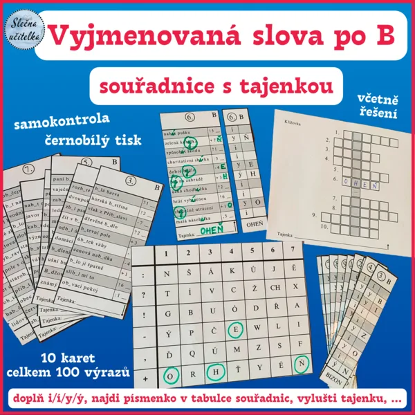 VYJMENOVANÁ SLOVA PO B (ORIENTACE V TABULCE, SOUŘADNICE, TAJENKA,…) 1