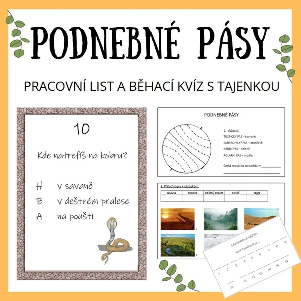 Podnebné pásy pracovní list + běhací stezka s tajenkou 1