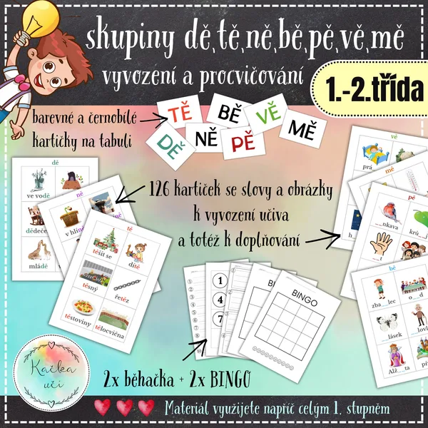 Skupiny dě, tě, ně, bě, pě, vě, mě - vyvození a procvičování 1