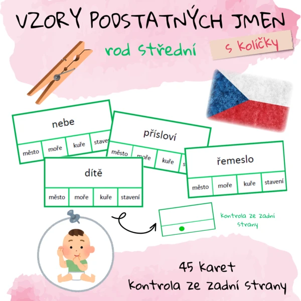 Vzory podstatných jmen s kolíčky - rod střední 1
