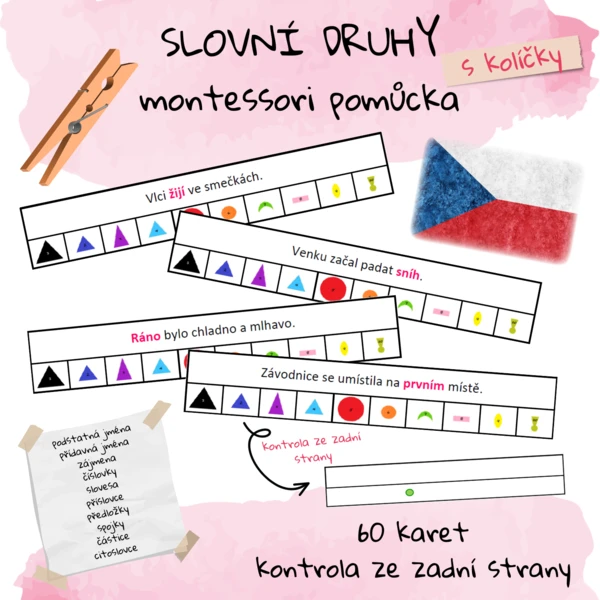 Slovní druhy s kolíčky (Montessori pomůcka) 1