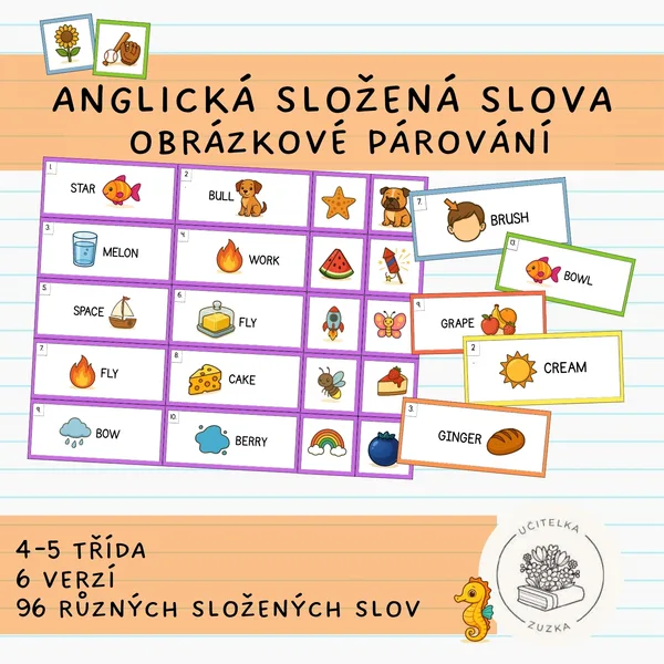 Anglická složená slova - Obrázkové párování 1