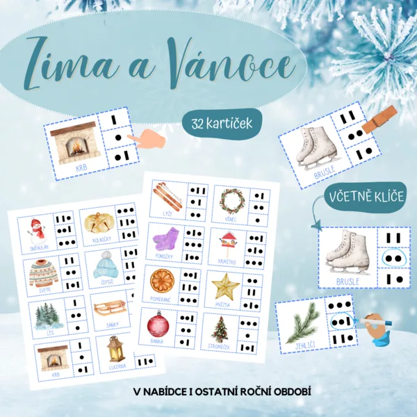 Zima a Vánoce - délka slabik (kolíčkování, kroužkování, ukazování) 1