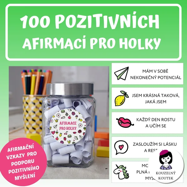 Afirmační sklenice Afirmační karty pro holky  1