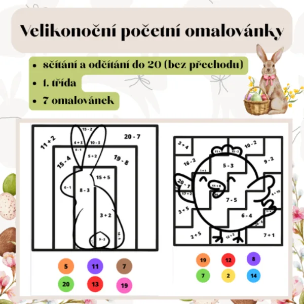 Velikonoční početní omalovánky (+,- do 20 bez přechodu) 1