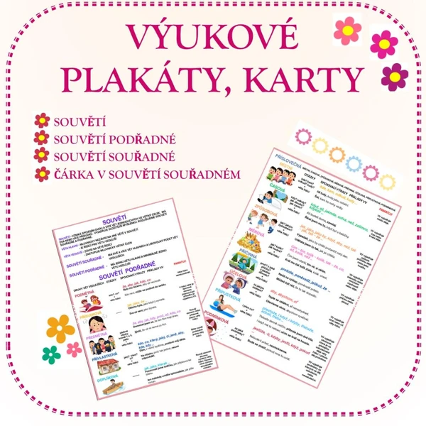 Výukové plakáty/karty - souvětí souřadné a souvětí podřadné 1