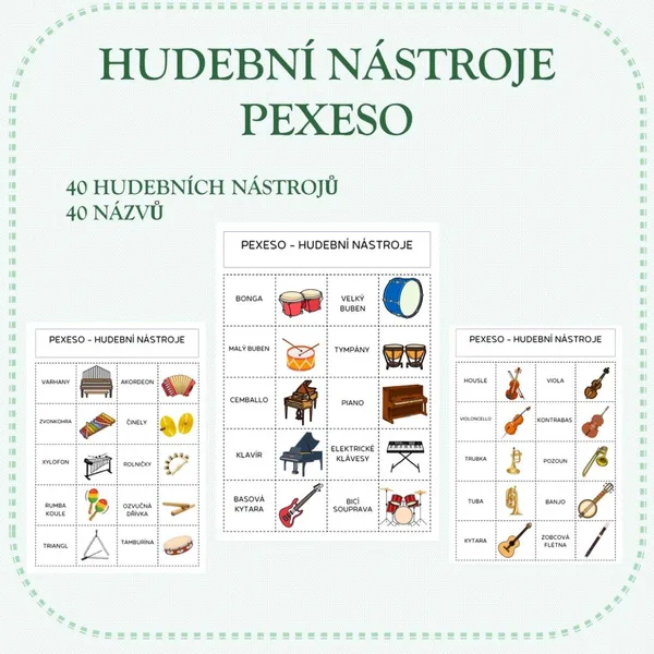 HUDEBNÍ NÁSTROJE - PEXESO - OBTÍŽNĚJŠÍ VERZE 1