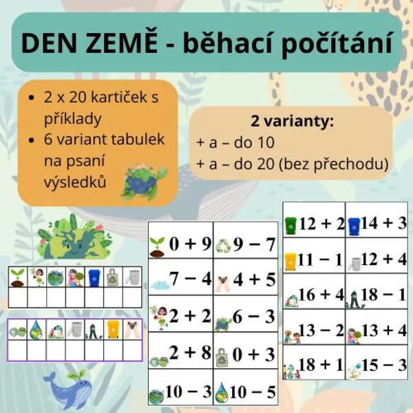Den Země - běhací počítání (+ a - do 10, + a - do 20 bez přechodu) 1