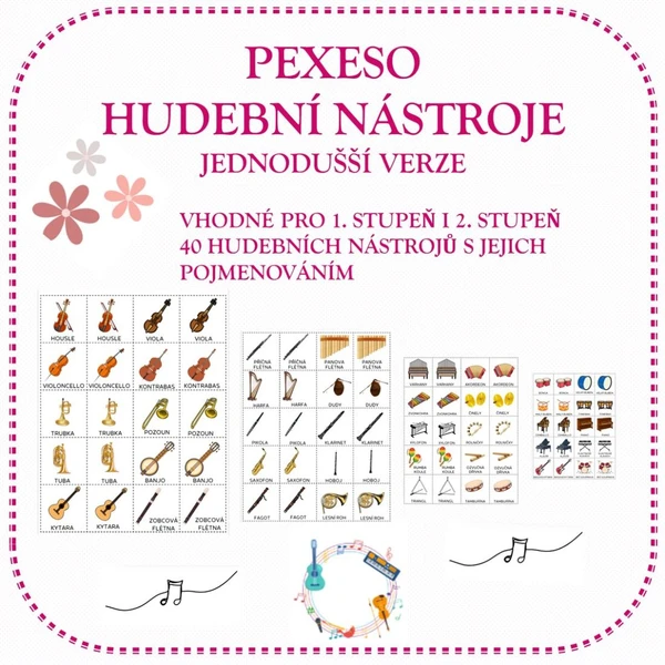 HUDEBNÍ NÁSTROJE - PEXESO - JEDNODUŠŠÍ VERZE 1