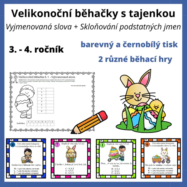 Velikonoční běhačky s tajenkou: Vyjmenovaná slova + Skloňování podstatných jmen 1