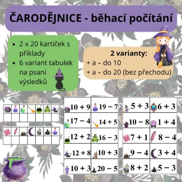 Čarodějnice - běhací počítání (+ a - do 10, + a - do 20 bez přechodu) 1