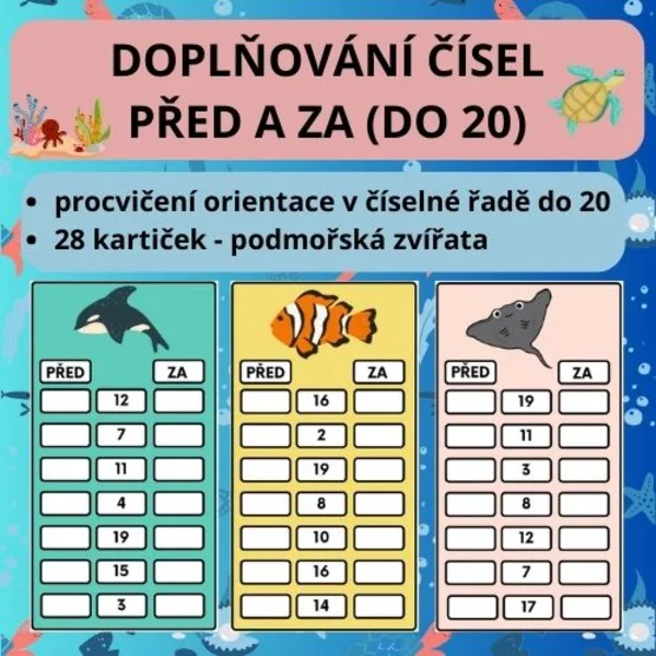 Doplňování čísel před a za (do 20) 1