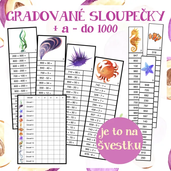 Staň se žralokem v matematice - gradované příklady - sčítání a odčítání do 1000 1