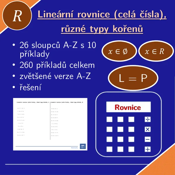 Lineární rovnice (celá čísla), různé typy kořenů | matematika, algebra | 26 sloupců 1
