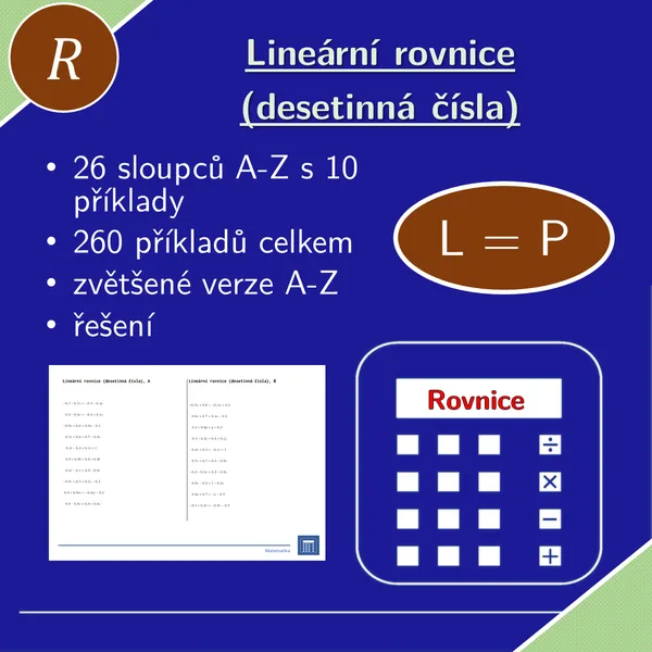 Lineární rovnice (desetinná čísla) | matematika, algebra | 26 sloupců 1