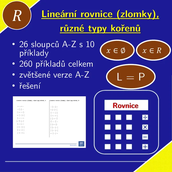 Lineární rovnice (zlomky), různé typy kořenů | matematika, algebra | 26 sloupců 1