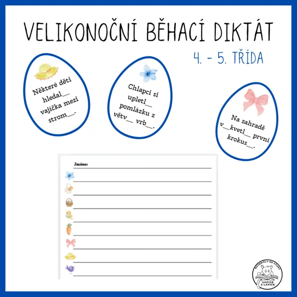 Běhací velikonoční diktát - shoda, koncovky podstatných jmen 1