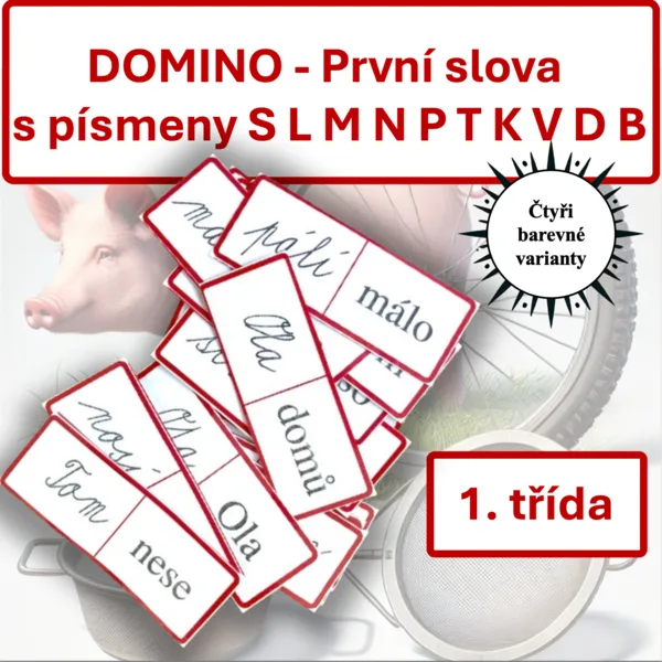 První slova s písmeny S L M N P T K V D B — tiskací a psací podoba (DOMINO) 1