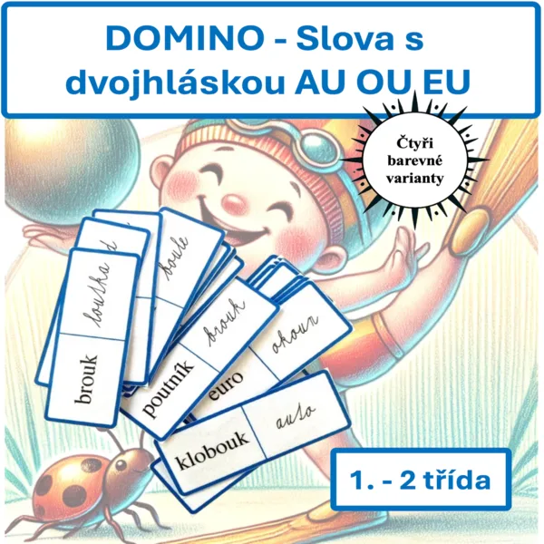 Slova s dvojhláskou AU OU EU — tiskací a psací podoba (DOMINO) 1
