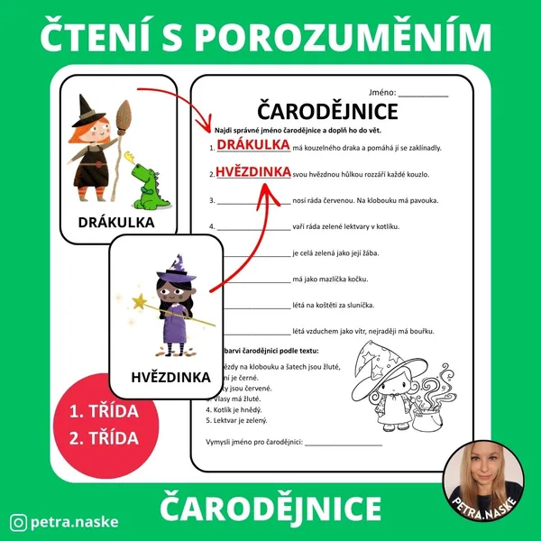 Čarodějnice - čtení s porozuměním, psaní 1