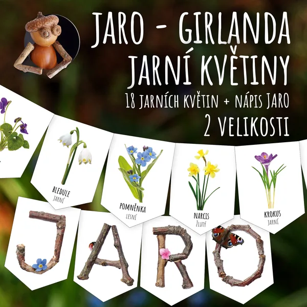 Jarní květiny - Girlanda s nápisem JARO 1