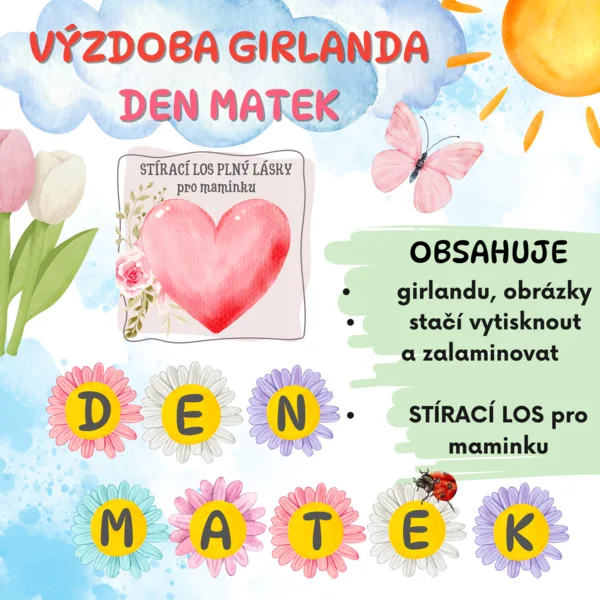 VÝZDOBA DEN MATEK - girlanda, obrázky, STÍRACÍ LOS pro maminku 1