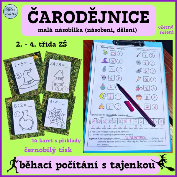 BĚHACÍ POČÍTÁNÍ S TAJENKOU - ČARODĚJNICE (malá násobilka) 1