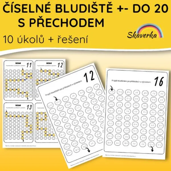 Číselné bludiště – Sčítání a odčítání do 20 s přechodem přes desítku 1