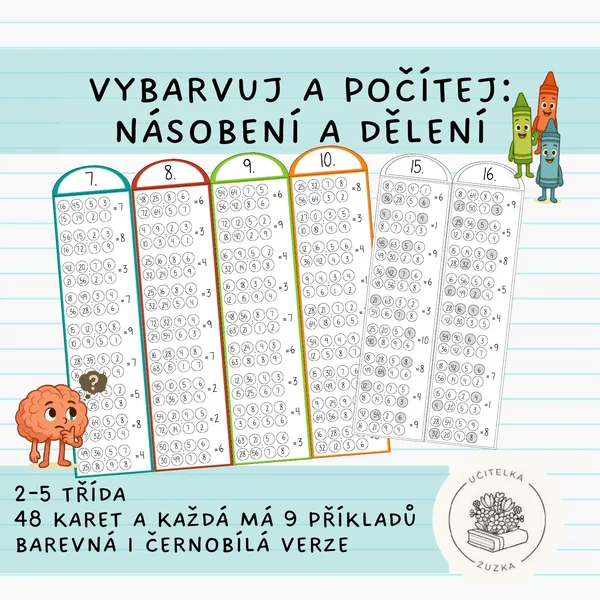 Vybarvuj a počítej: násobení a dělení 1