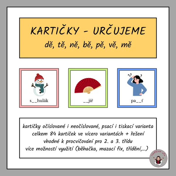 Kartičky - určujeme dě, tě, ně, bě, pě, vě, mě 1