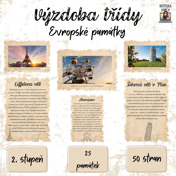 Evropské památky – rozšiřující materiál pro "Výzdoba třídy - cestování" 1