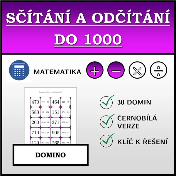 Domino - Sčítání a odčítání do 1000 | matematika 1