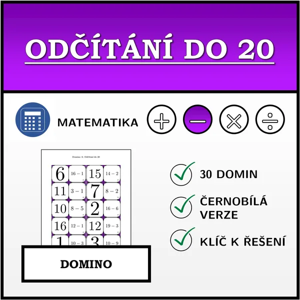 Domino - Odčítání do 20 | matematika 1