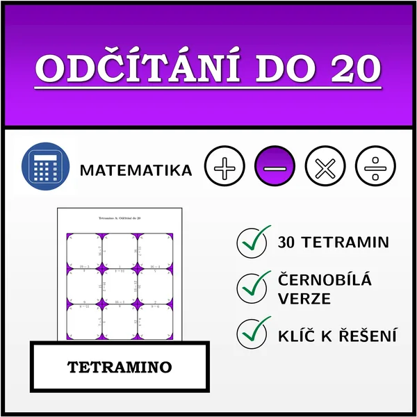 Tetramino - Odčítání do 20 | matematika 1