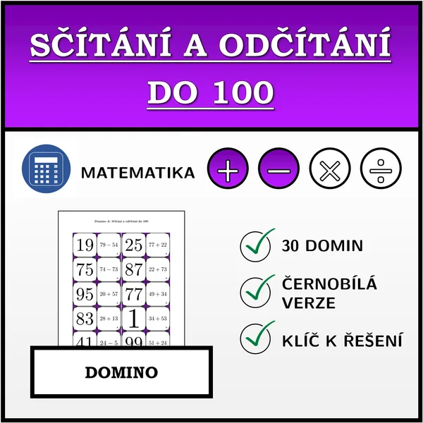 Domino - Sčítání a odčítání do 100 | matematika 1