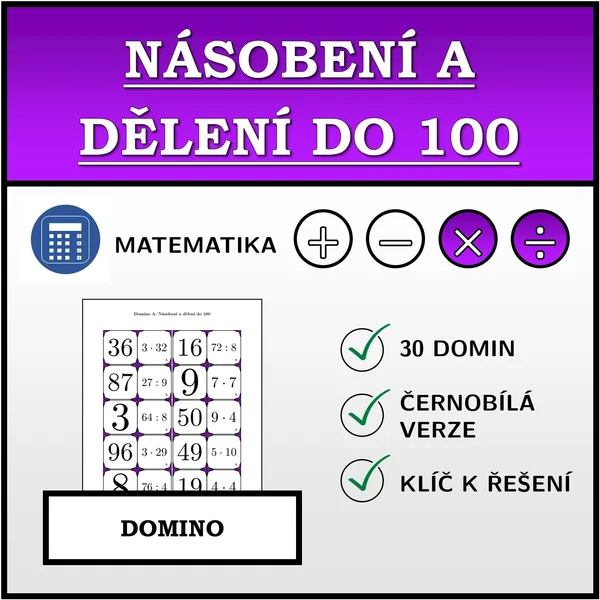 Domino - Násobení a dělení do 100 | matematika 1
